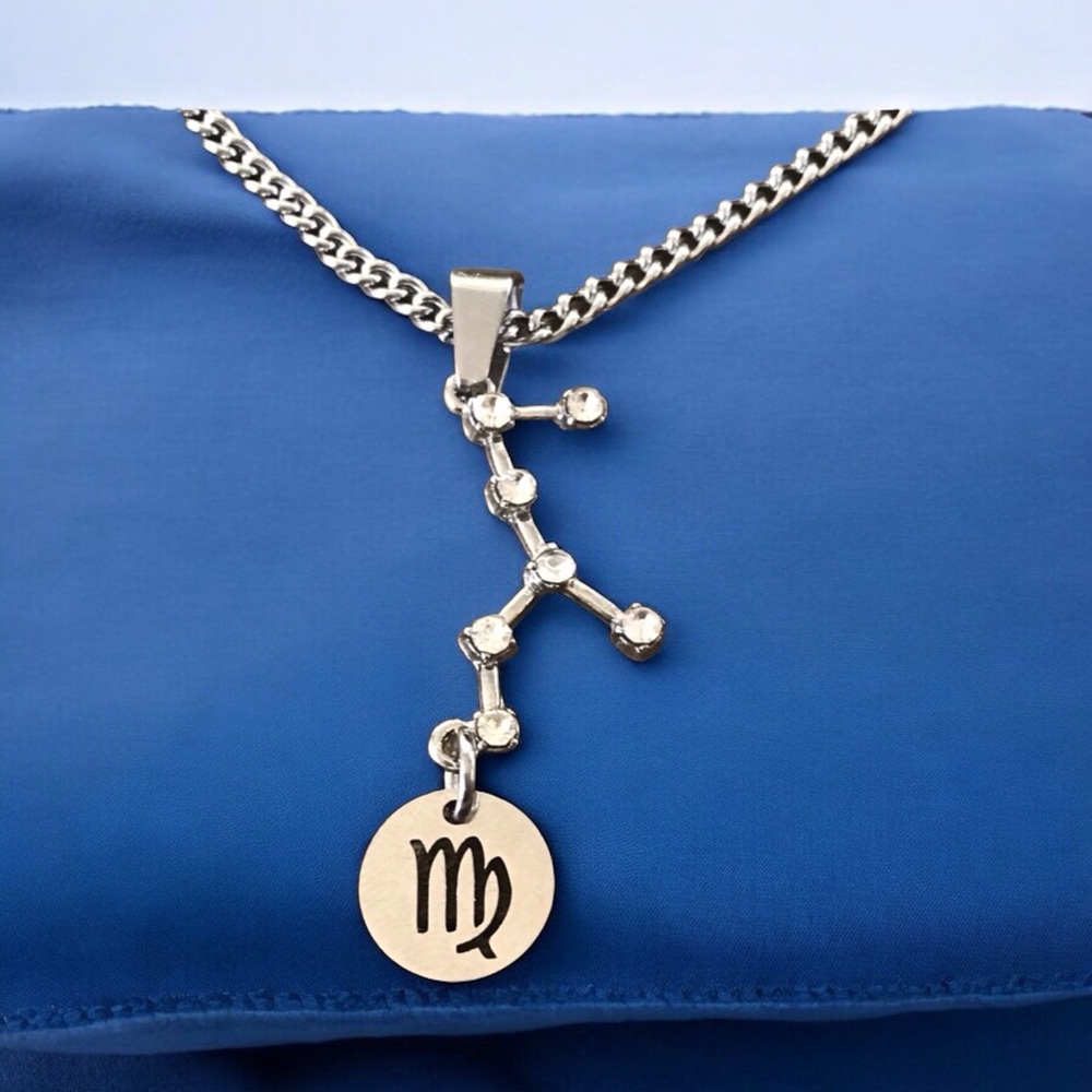 🆕 Virgo Crystal Constellation Heart Necklace Alloy/Stainless Steel